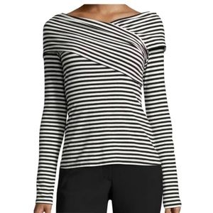 Theory Black and White Kellay Striped Off-Shoulder Top
